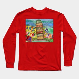 Leaning Tower of Pisa in Italy Bright And Brilliant Colourful Background Long Sleeve T-Shirt